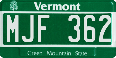 VT license plate MJF362