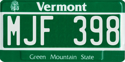 VT license plate MJF398