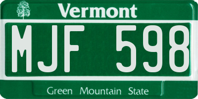 VT license plate MJF598