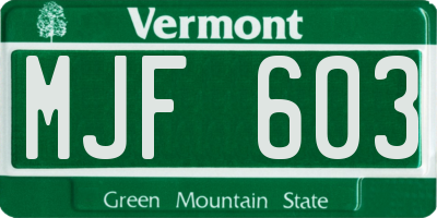 VT license plate MJF603