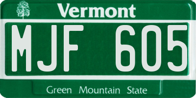 VT license plate MJF605