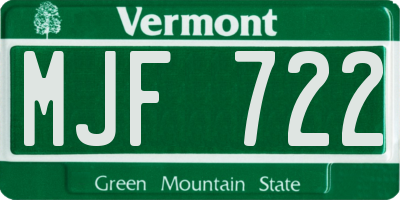 VT license plate MJF722