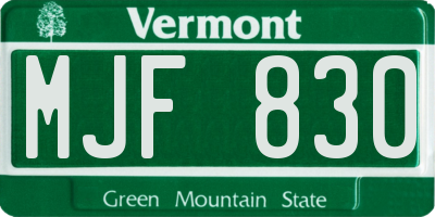 VT license plate MJF830