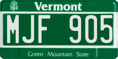 VT license plate MJF905