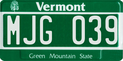 VT license plate MJG039