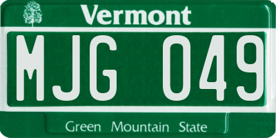 VT license plate MJG049