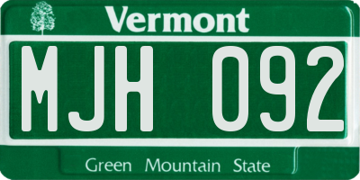 VT license plate MJH092