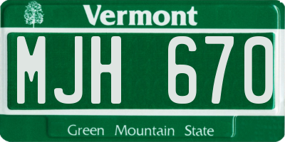 VT license plate MJH670