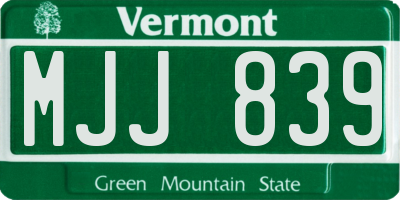 VT license plate MJJ839