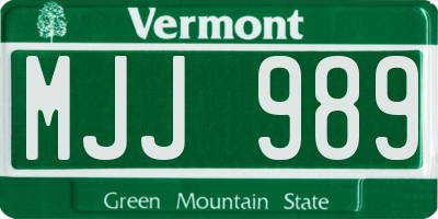 VT license plate MJJ989