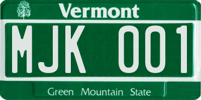 VT license plate MJK001