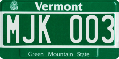 VT license plate MJK003