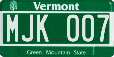 VT license plate MJK007