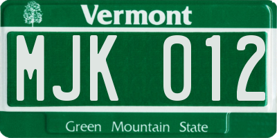 VT license plate MJK012