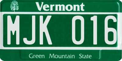 VT license plate MJK016