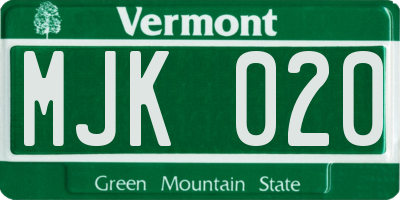 VT license plate MJK020