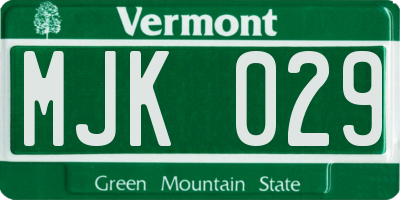 VT license plate MJK029