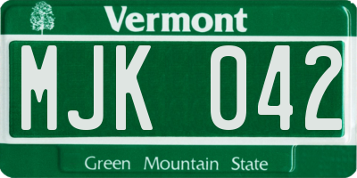 VT license plate MJK042