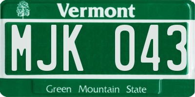 VT license plate MJK043