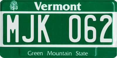 VT license plate MJK062