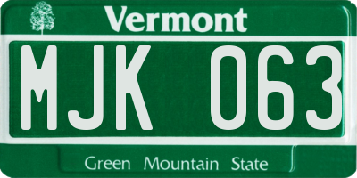 VT license plate MJK063