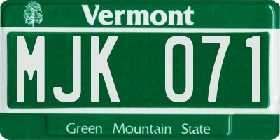 VT license plate MJK071