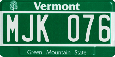 VT license plate MJK076