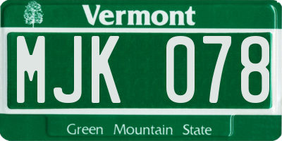 VT license plate MJK078