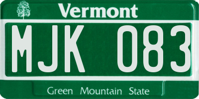 VT license plate MJK083