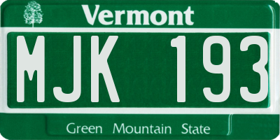 VT license plate MJK193