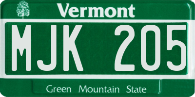 VT license plate MJK205