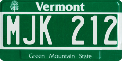 VT license plate MJK212