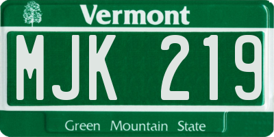 VT license plate MJK219