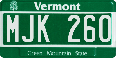 VT license plate MJK260
