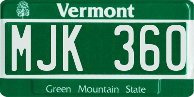 VT license plate MJK360