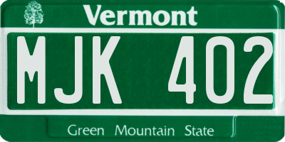 VT license plate MJK402