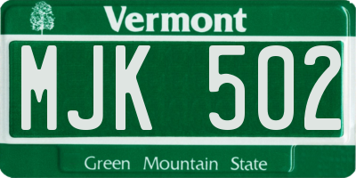 VT license plate MJK502