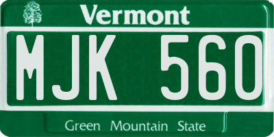 VT license plate MJK560