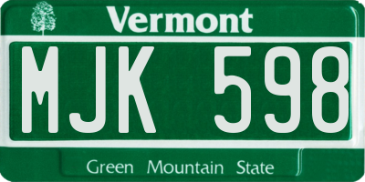 VT license plate MJK598