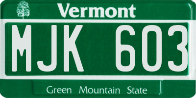 VT license plate MJK603