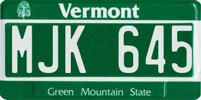 VT license plate MJK645