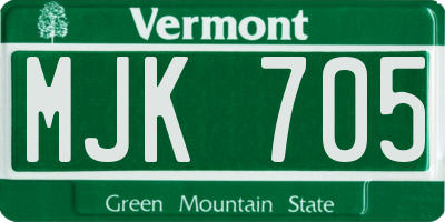 VT license plate MJK705