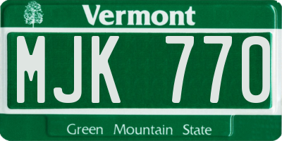 VT license plate MJK770