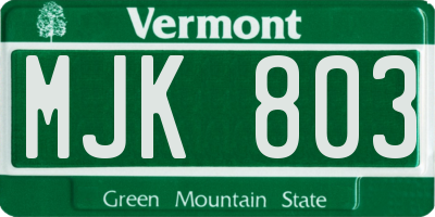 VT license plate MJK803
