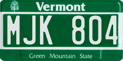 VT license plate MJK804