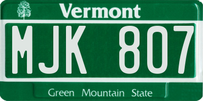 VT license plate MJK807