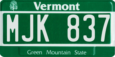 VT license plate MJK837