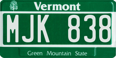 VT license plate MJK838