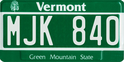 VT license plate MJK840