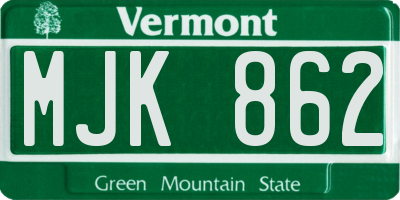 VT license plate MJK862